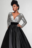 Sparkly Black Silver A-Line Satin Mother of the Bride Dress