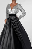 Sparkly Black Silver A-Line Satin Mother of the Bride Dress