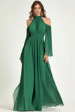 Cold Shouler Green Chiffon Halter A-Line Formal Dress