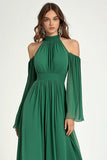 Cold Shouler Green Chiffon Halter A-Line Formal Dress