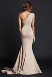 Khaki Mermaid One Shoulder Floor length Formal Dress