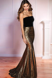 Sparkly Golden Mermaid Strapless Sequined Formal Dress