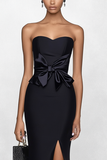 Black Sweetheart Mermaid Bow Formal Dress with Slit