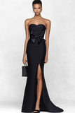 Black Sweetheart Mermaid Bow Formal Dress with Slit