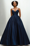 Glitter Navy Spaghetti Sraps Sweetheart Ball Gown Formal Dress