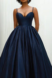 Glitter Navy Spaghetti Sraps Sweetheart Ball Gown Formal Dress