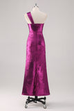 Fuchsia Metallic One Shoulder Sheath Tea Length Formal Dress