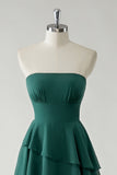 Dark Green Strapless Tiered Chiffon Bridesmaid Dress