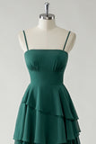 Dark Green Strapless Tiered Chiffon Bridesmaid Dress