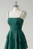 Dark Green Strapless Tiered Chiffon Bridesmaid Dress