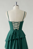 Dark Green Strapless Tiered Chiffon Bridesmaid Dress