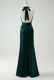 Cowl Neck Pine Satin Sheath Bridesmaid Dress with Slit