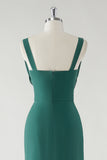 Chiffon Dark Green Cowl Neck Sheath Bridesmaid Dress with Slit