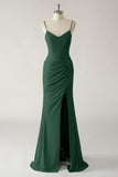 Mermaid Dark Green Ruched Bridesmaid Dress with Slit