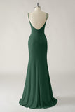 Mermaid Dark Green Ruched Bridesmaid Dress with Slit