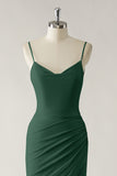 Mermaid Dark Green Ruched Bridesmaid Dress with Slit