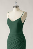 Mermaid Dark Green Ruched Bridesmaid Dress with Slit