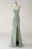 Mermaid Dark Green Ruched Bridesmaid Dress with Slit