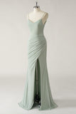 Mermaid Dark Green Ruched Bridesmaid Dress with Slit