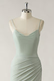 Mermaid Dark Green Ruched Bridesmaid Dress with Slit