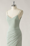 Mermaid Dark Green Ruched Bridesmaid Dress with Slit