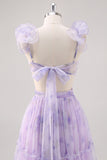 Lavender Cut Out Floral A Line Floor Length Bridesmaid Dress