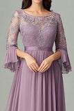 Taro Purple Chiffon A-Line Mother of the Bride Dress with Lace Applique