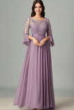 Taro Purple Chiffon A-Line Mother of the Bride Dress with Lace Applique