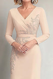 Sheath Beige V-Neck Beaded Mother of the Bride Dress