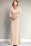 Sheath Beige V-Neck Beaded Mother of the Bride Dress