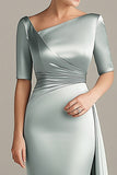 Silver Grey Sheath Satin Mother of the Bride Dress with Slit