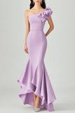 Lilac Sloping Shoulder Mermaid Ruffles Formal Dress