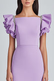 Lilac Bodycon Ruffle Sleeves Formal Dress