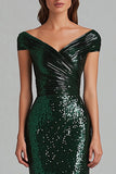 Dark Green V-Neck Mermaid Sequins Ruffles Formal Dress