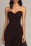 Elegant Sweetheart Ruched Ruffled Maxi Black Tie Dress