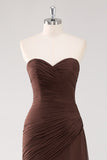 Strapless Dark Brown Sweetheart Ruched Sheath Formal Dress