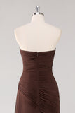 Strapless Dark Brown Sweetheart Ruched Sheath Formal Dress