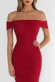 Red Lace Off the Shoulder Formal Dress