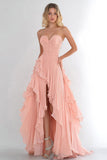 Pink A Line Chiffon Ruffled Long Formal Dress