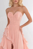 Pink A Line Chiffon Ruffled Long Formal Dress