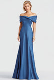 Blue Off the Shoulder Satin Mermaid Formal Dress