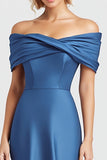 Blue Off the Shoulder Satin Mermaid Formal Dress