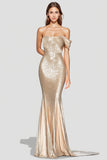 Sparkly Champagne Sequined Mermaid Formal Dress