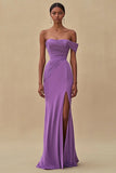 Chiffon Purple Ruched Sheath Formal Dress with Slit