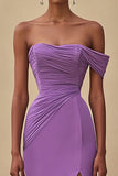 Chiffon Purple Ruched Sheath Formal Dress with Slit