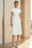 White Round Neck Knee Length A-Line Formal Dress