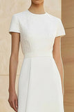 White Round Neck Knee Length A-Line Formal Dress