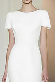 White Short Sleeves Tea Length A-Line Formal Dress