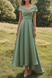 Sage Off the Shoulder A-Line Floor Length Formal Dress