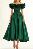 Dark Green Off the Shoulder Ruffled A Line Formal Dress